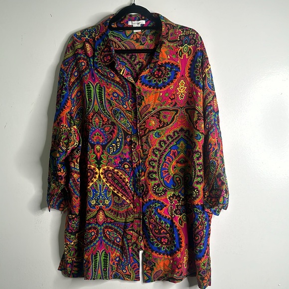 Karen Kane multi color slik button up tunic size 3x color full - Picture 2 of 5